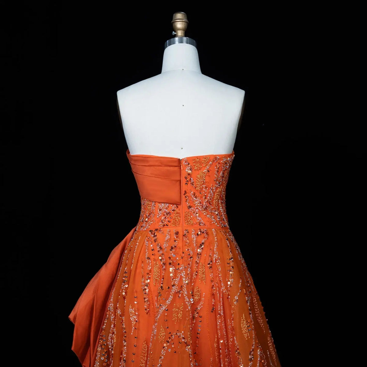 Elegant Beaded Orange Off Shoulder Evening Dress SS571
