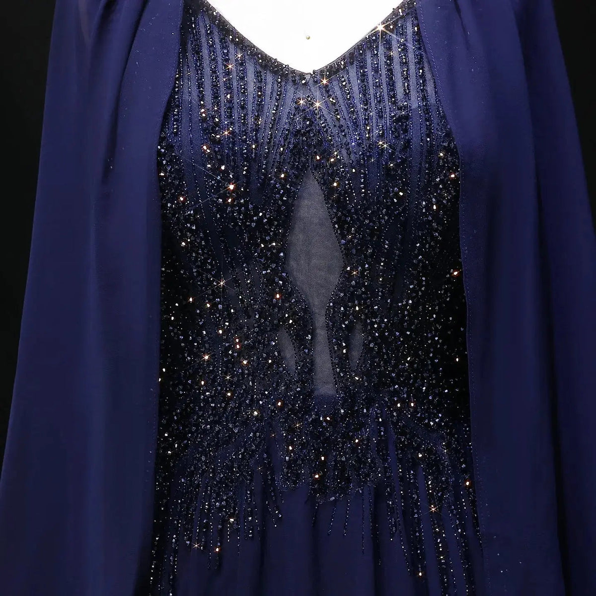 Luxury Purple V-Neck Beaded Chiffon Evening Dress with Cape Sleeves SS053