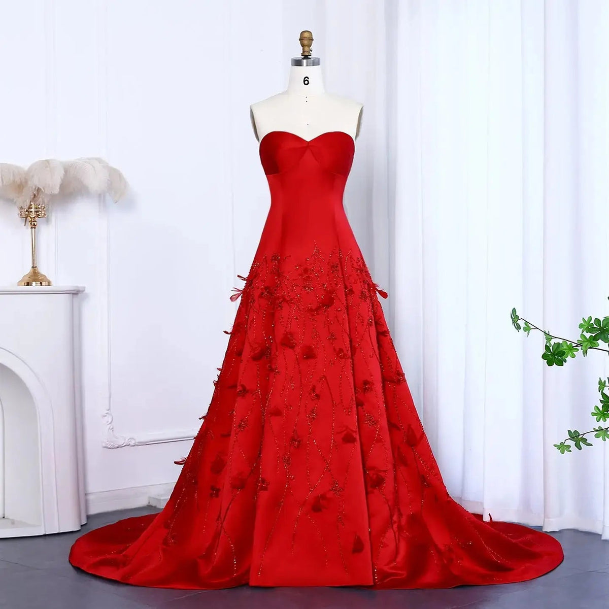 Luxury 3D Flowers Feathers Coral Pink Evening Dress SS470