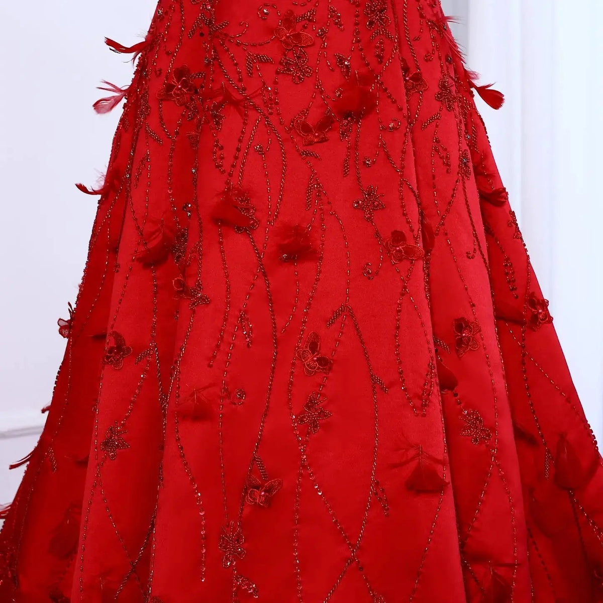 Luxury 3D Flowers Feathers Coral Pink Evening Dress SS470