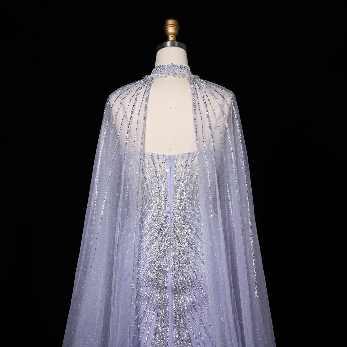 Lilac Sheer Cape Mermaid Full Hand Beaded Evening Dress SS114