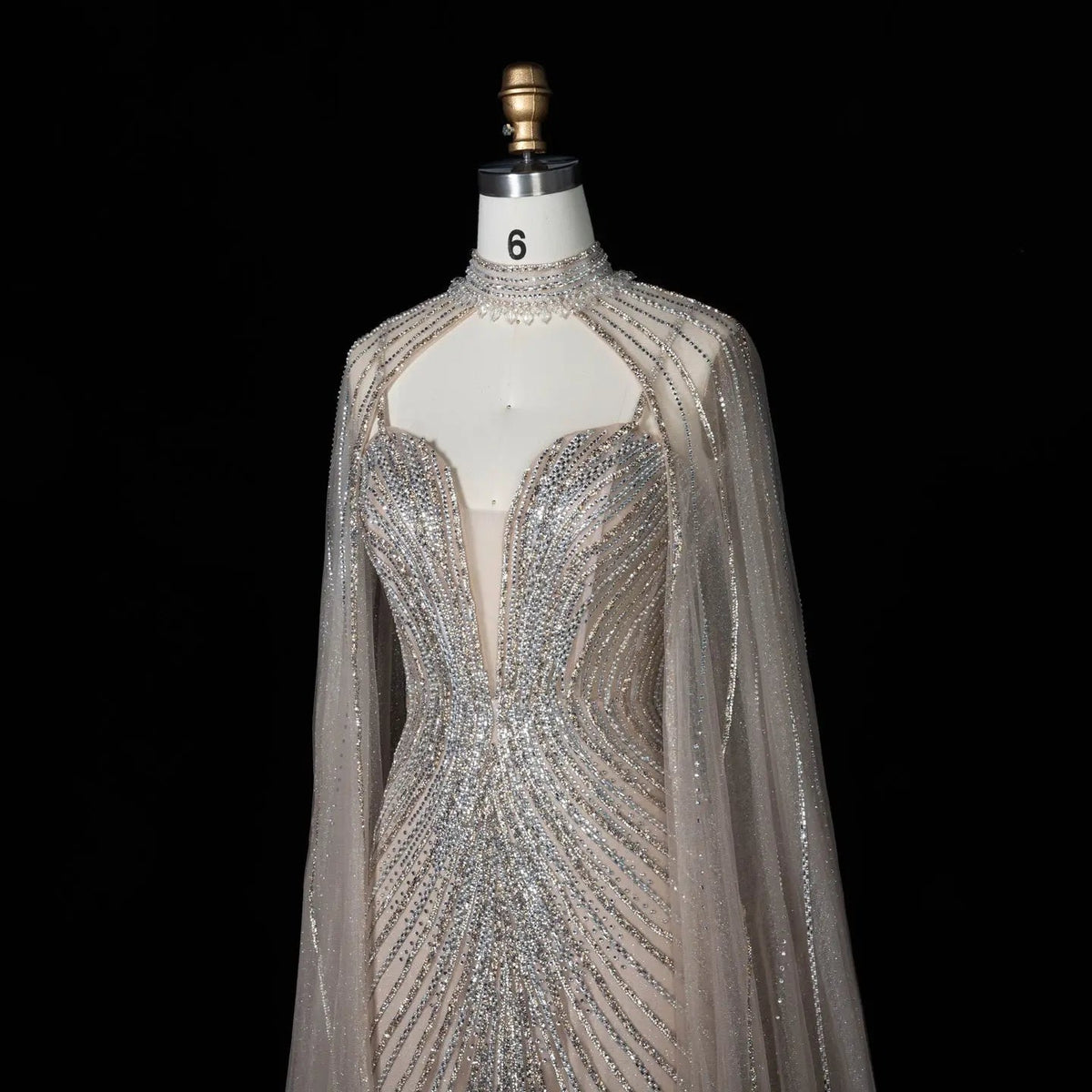 Lilac Sheer Cape Mermaid Full Hand Beaded Evening Dress SS114