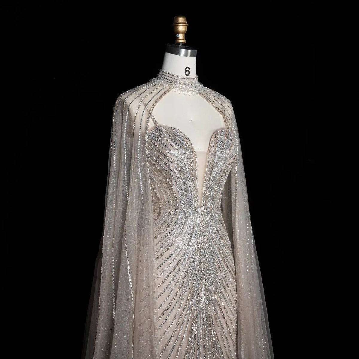 Lilac Sheer Cape Mermaid Full Hand Beaded Evening Dress SS114