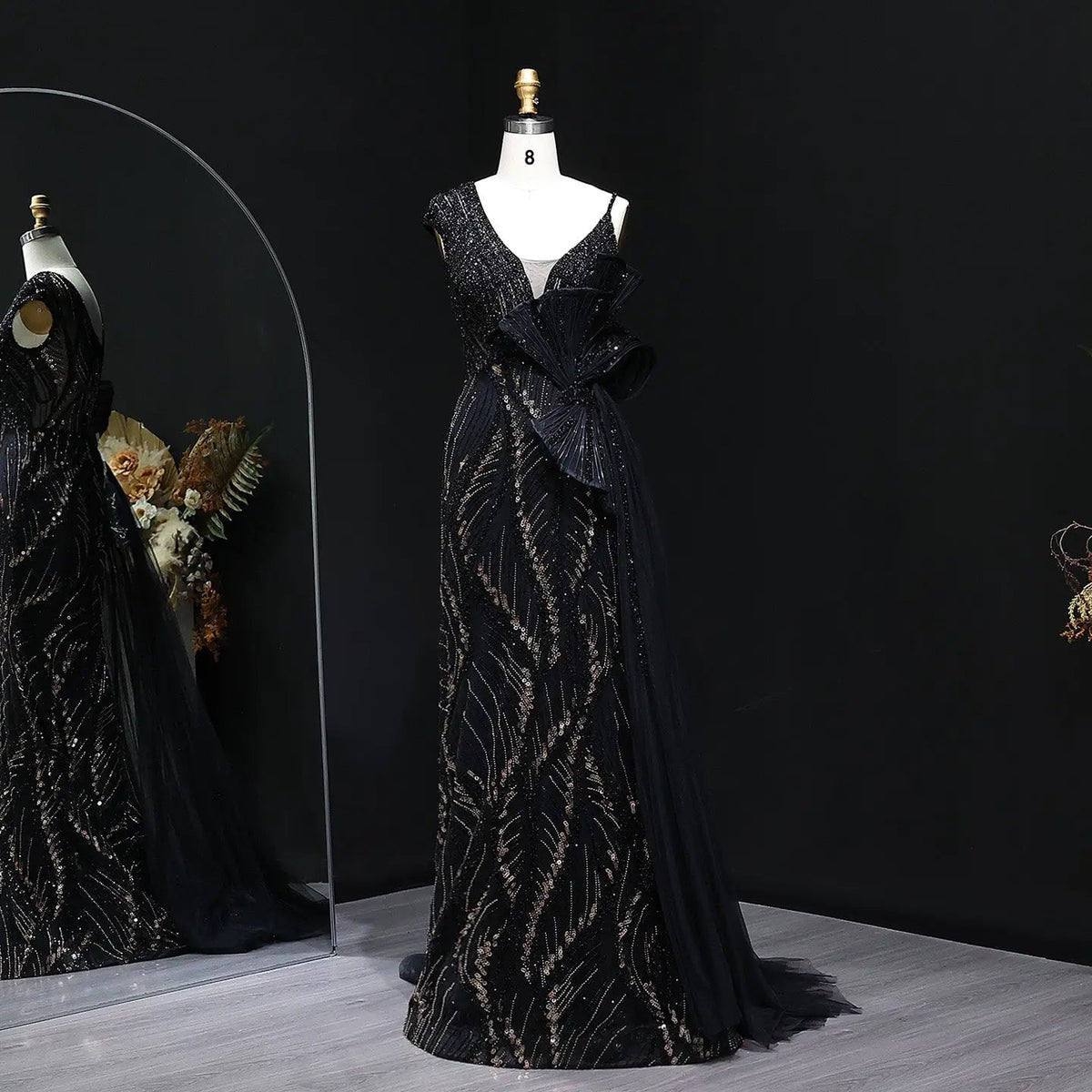 Luxury Beaded 3D Floral Evening Dress with Overskirt SS062