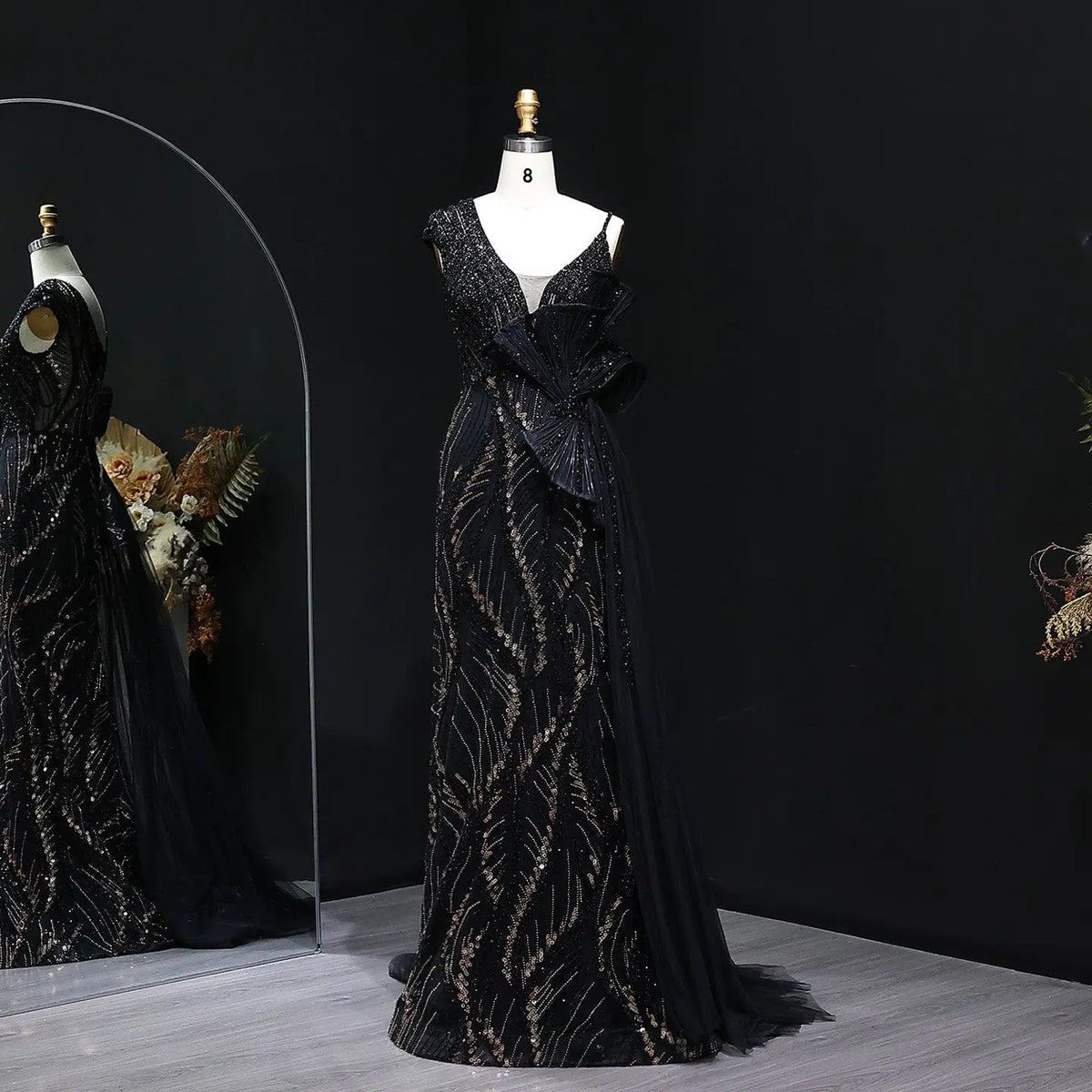 Luxury Beaded 3D Floral Evening Dress with Overskirt SS062