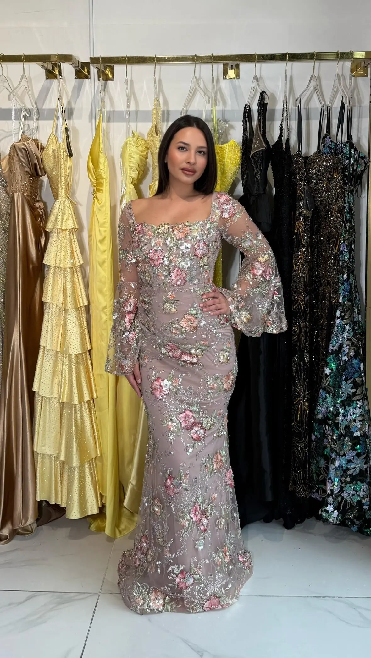 Elegant Rose Pink Mermaid Evening Dress with Draped Neckline SS465