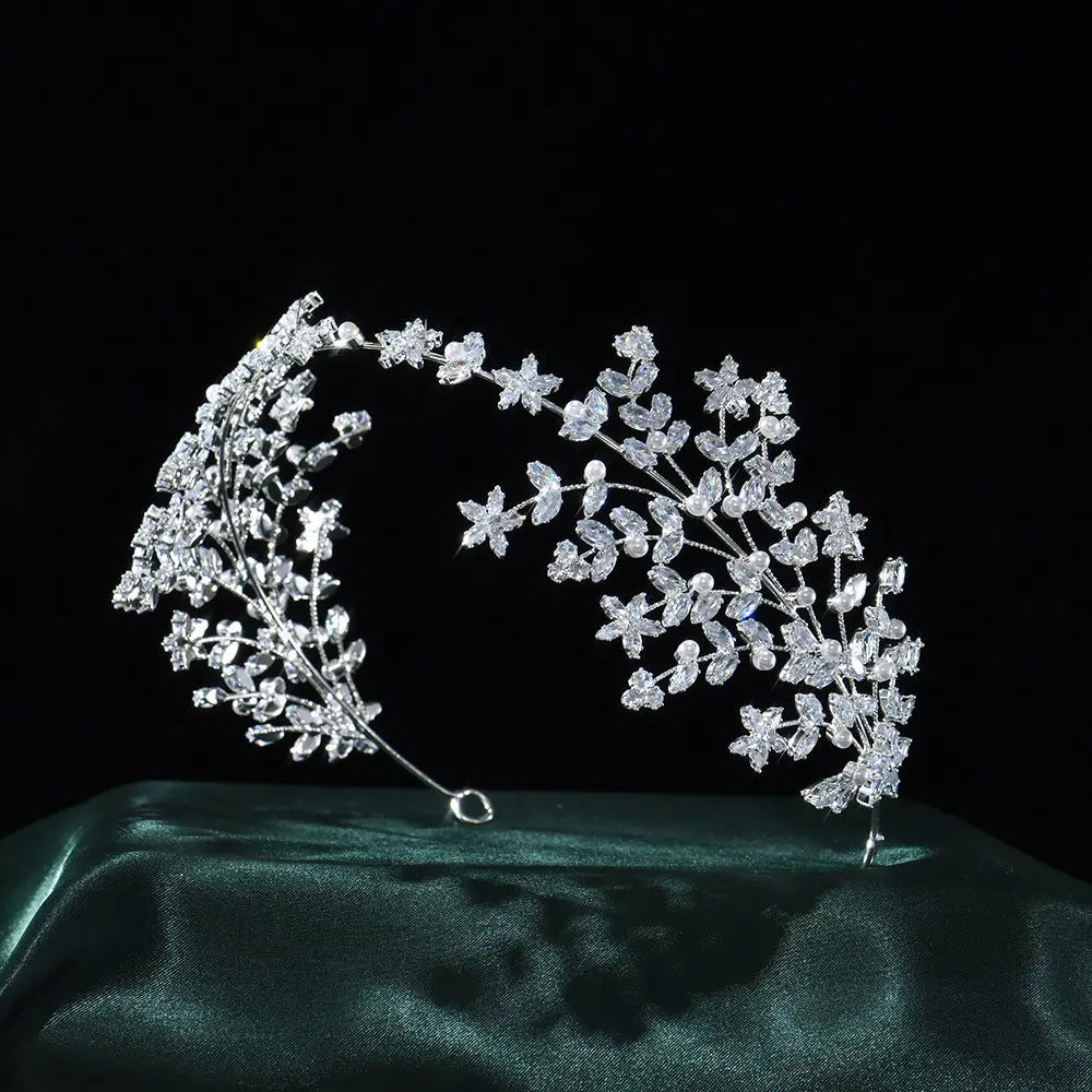 Delicate Pearl and Crystal Vine Bridal Headband Floral Branch Wedding Hair Accessories HP025