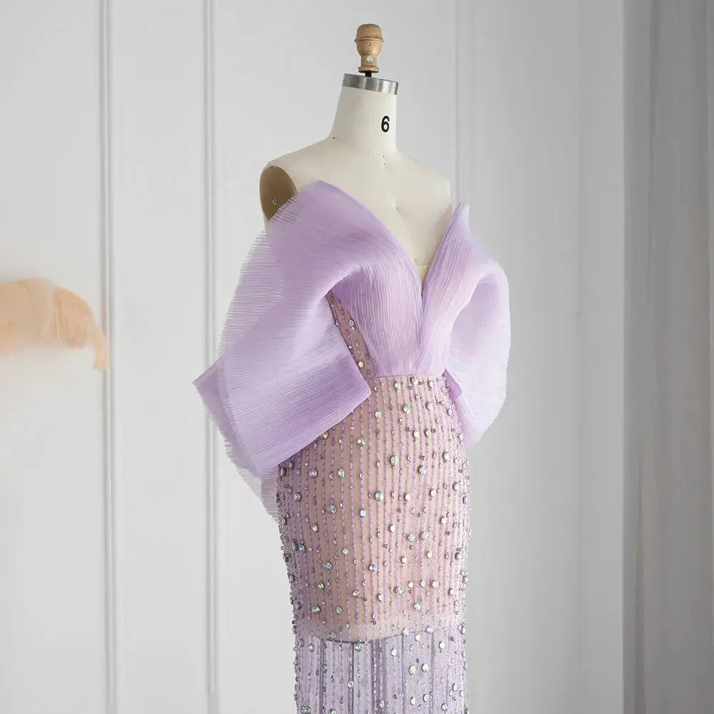 Luxury Off Shoulder Lilac Evening Dress SS327