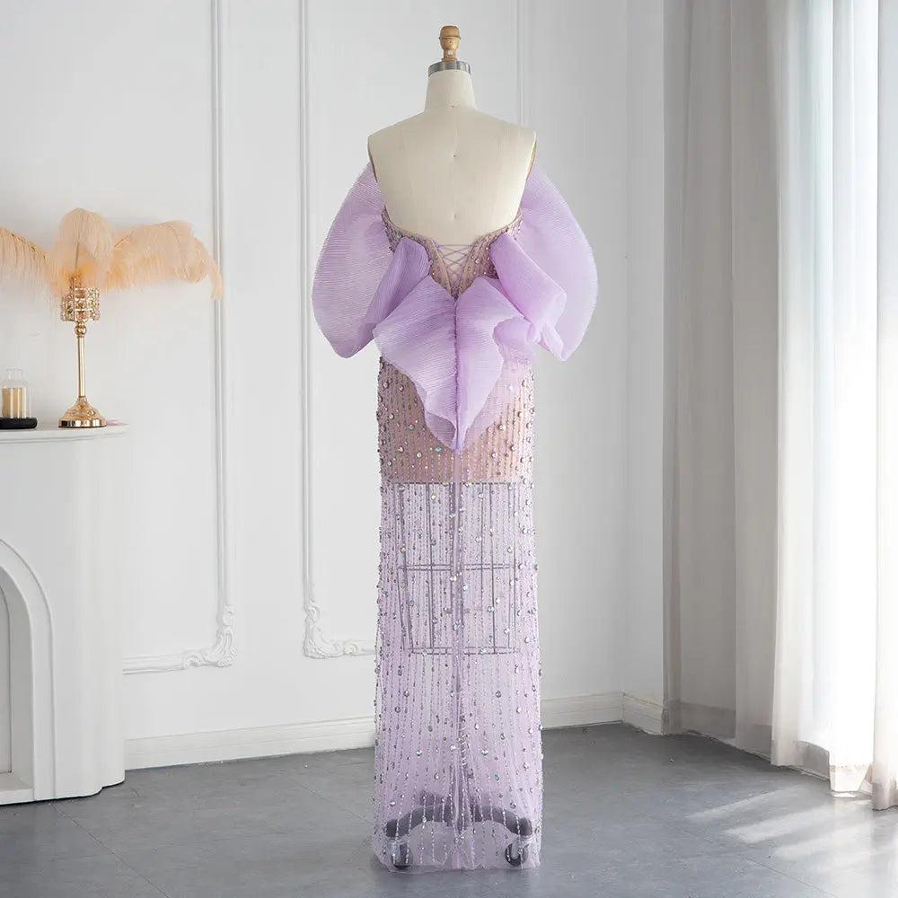 Luxury Off Shoulder Lilac Evening Dress SS327