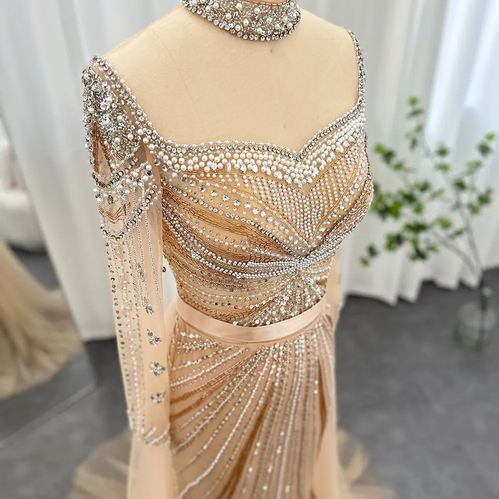 Luxury Champagne Evening Dress with Detachable Overskirt SS265