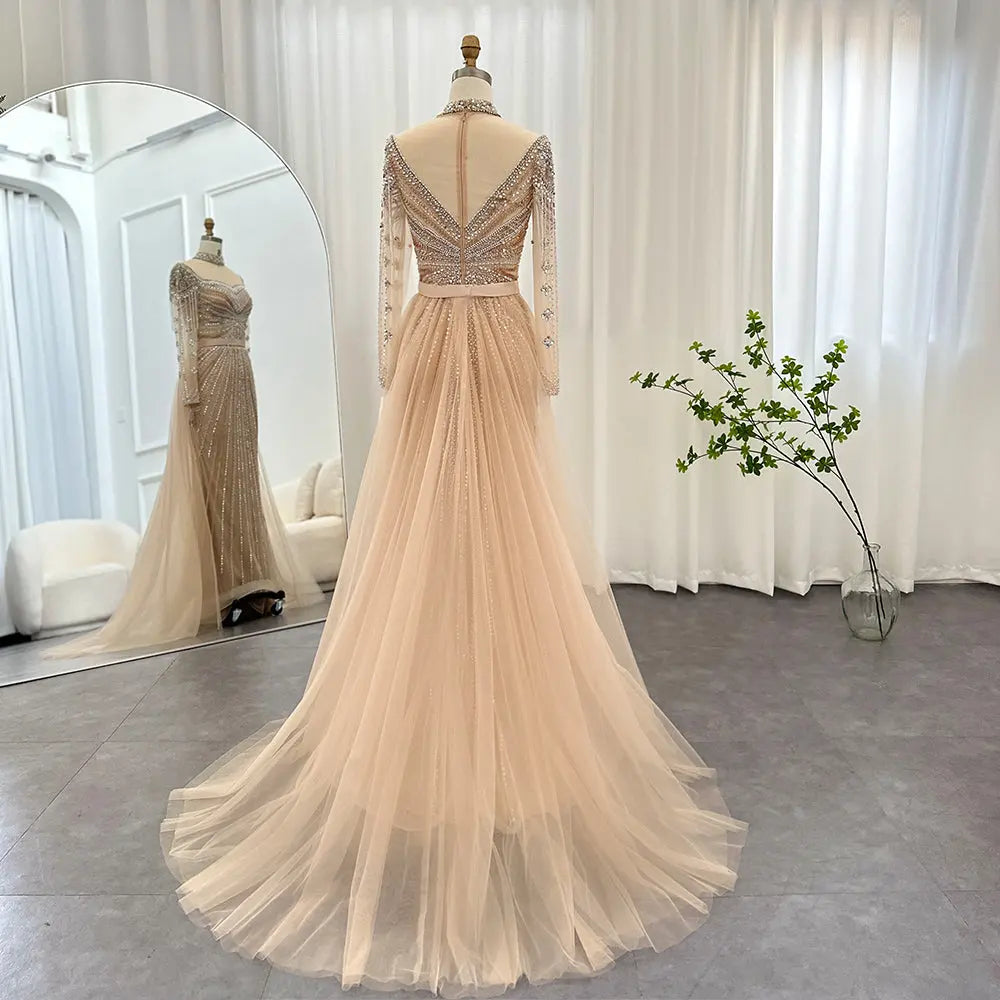 Luxury Champagne Evening Dress with Detachable Overskirt SS265