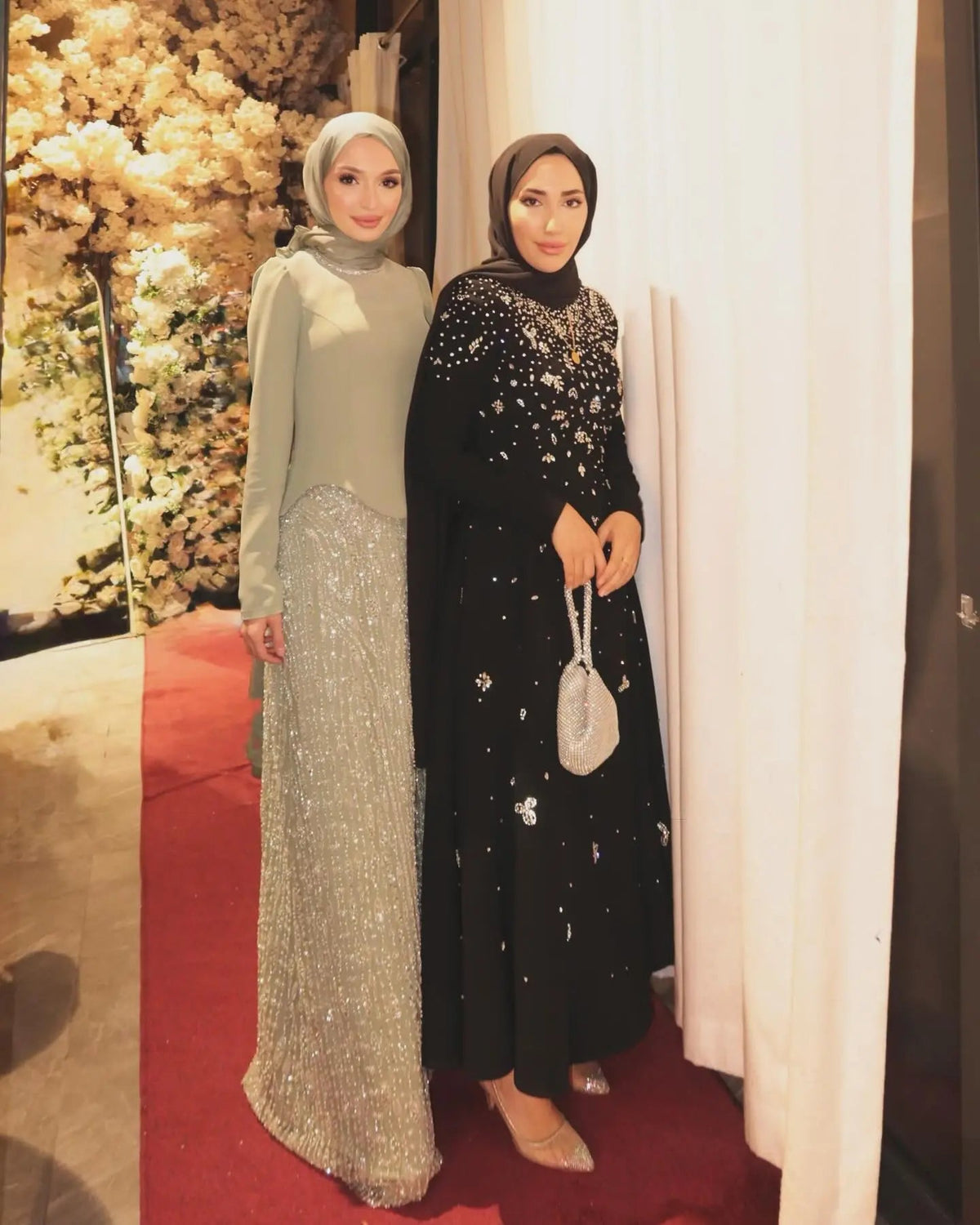 Glamorous Modest Hijab-Style Green Sequin Evening Dress SS613