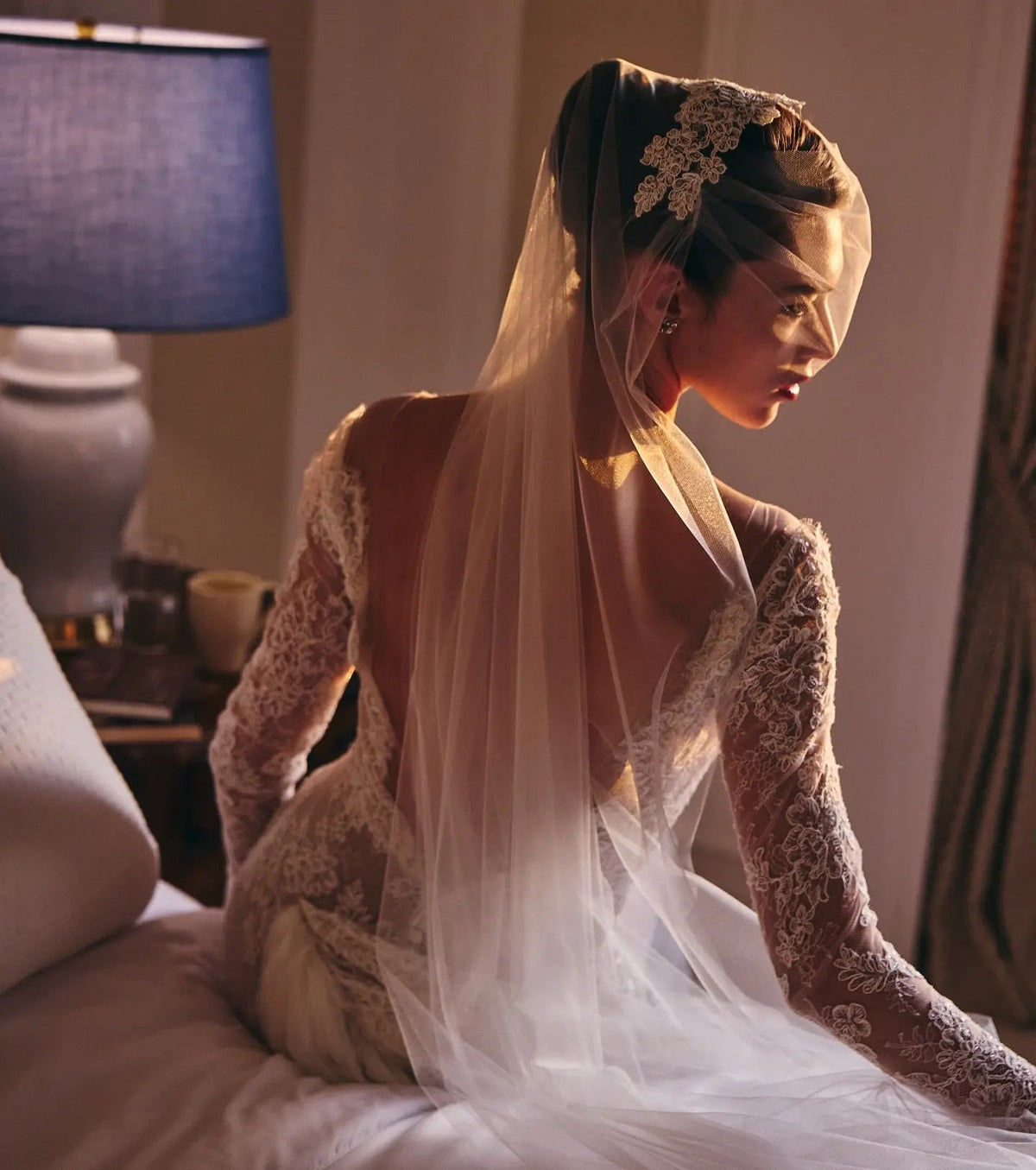 Romantic Ivory Long Sleeve Lace Mermaid Wedding Dress with Overskirt SW228