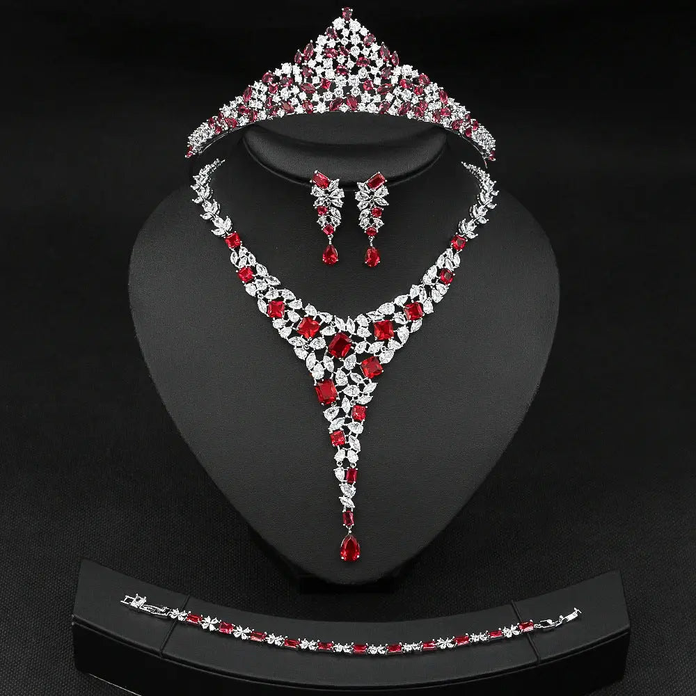 Elegant Full-diamond Colorful Zircon Necklace and Earring Set JW032