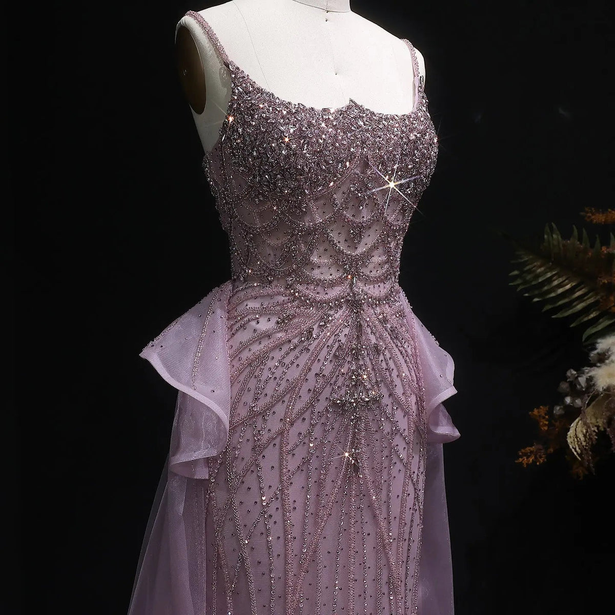 Luxury Champagne Mermaid Evening Dress with Overskirt SS026