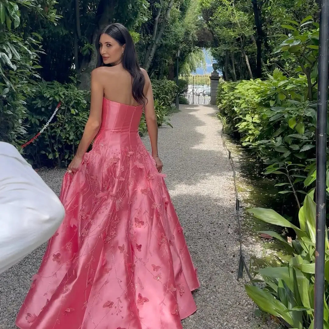 Luxury 3D Flowers Feathers Coral Pink Evening Dress SS470