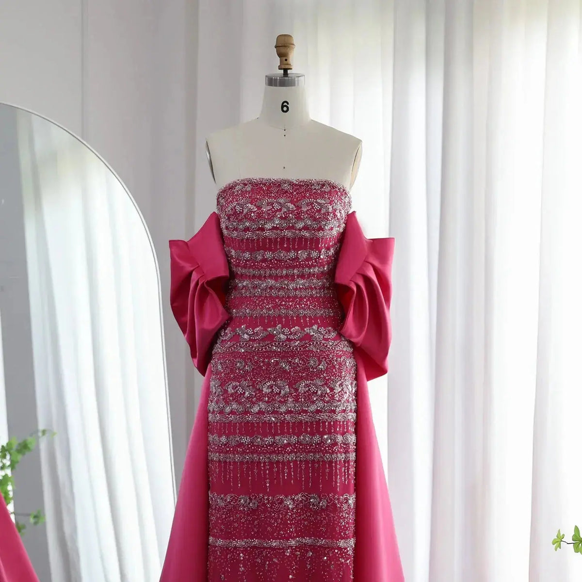 Luxury Sage Green Beaded Evening Dress with Cape SS238