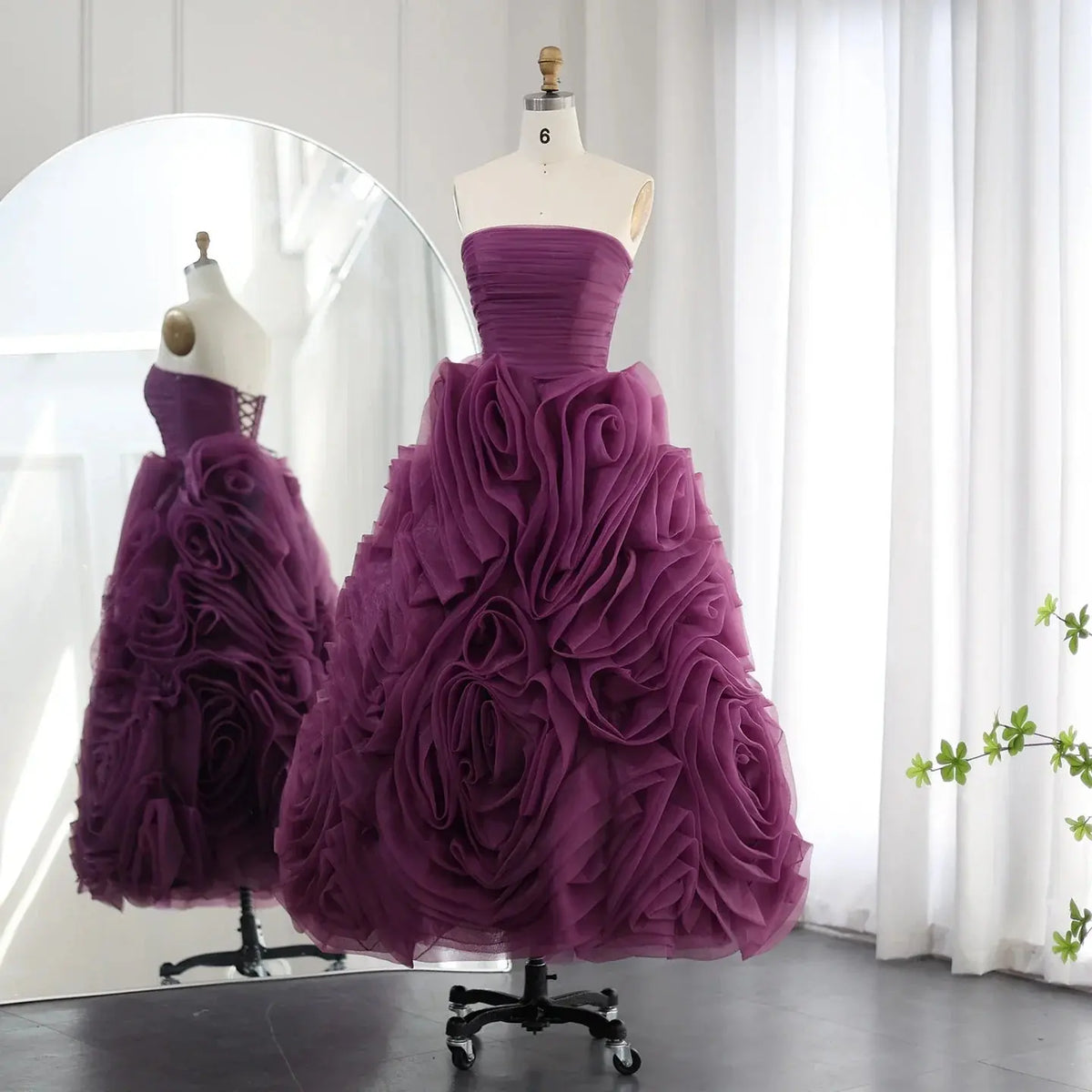 Luxury 3D Rose Flower Purple Strapless Evening Dress SF451