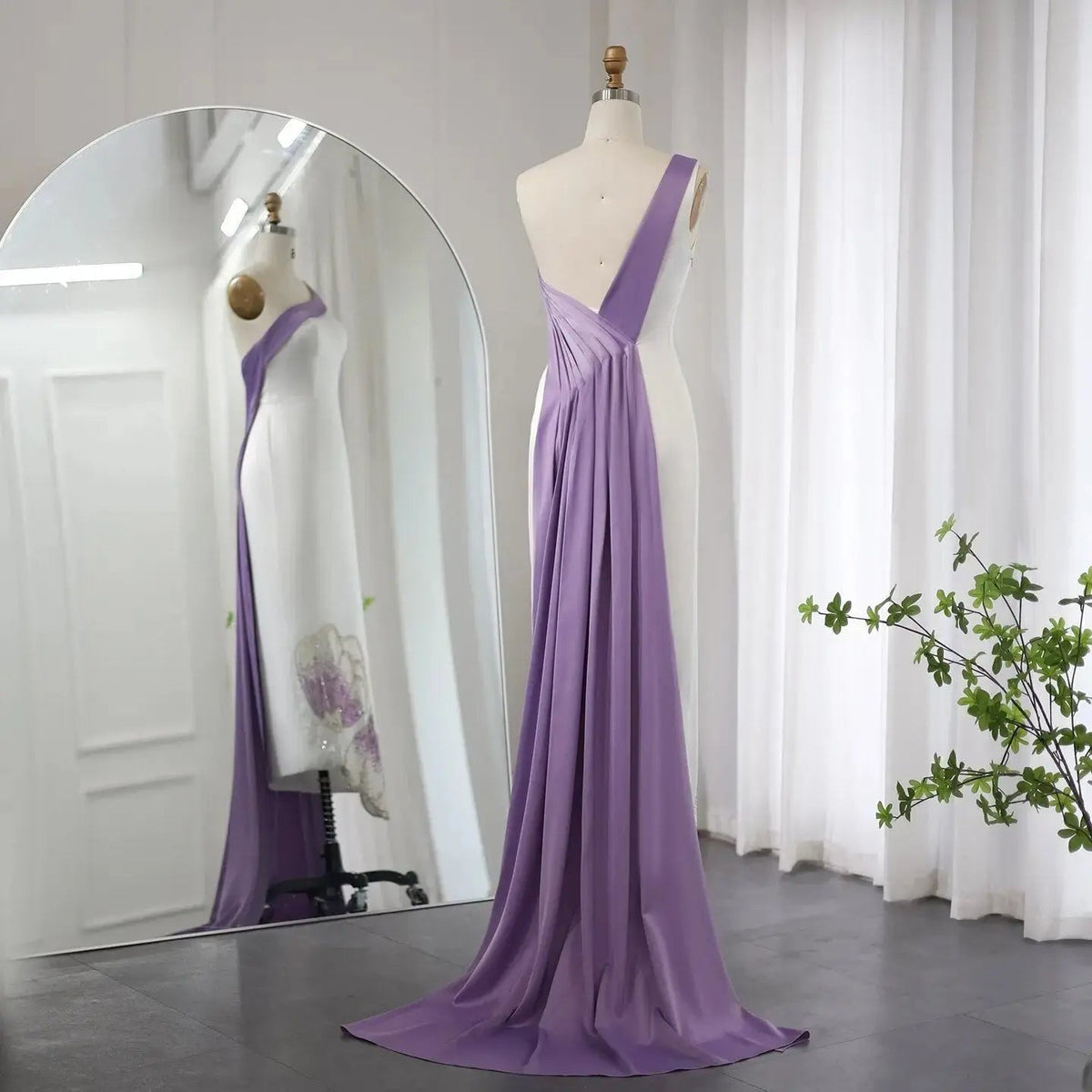 Luxury Butterfly Beaded One Shoulder White Evening Dress SS475
