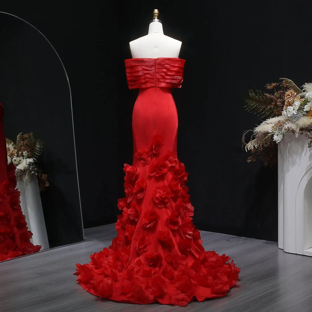 Elegant 3D flowers Off Shoulder White Evening Dress SF206