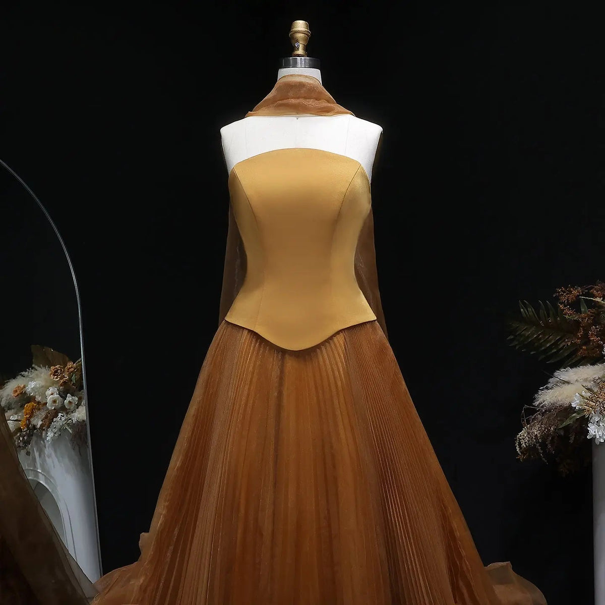 Glamorous Mint Green Strapless Tulle Evening Dress with Cape SF 300