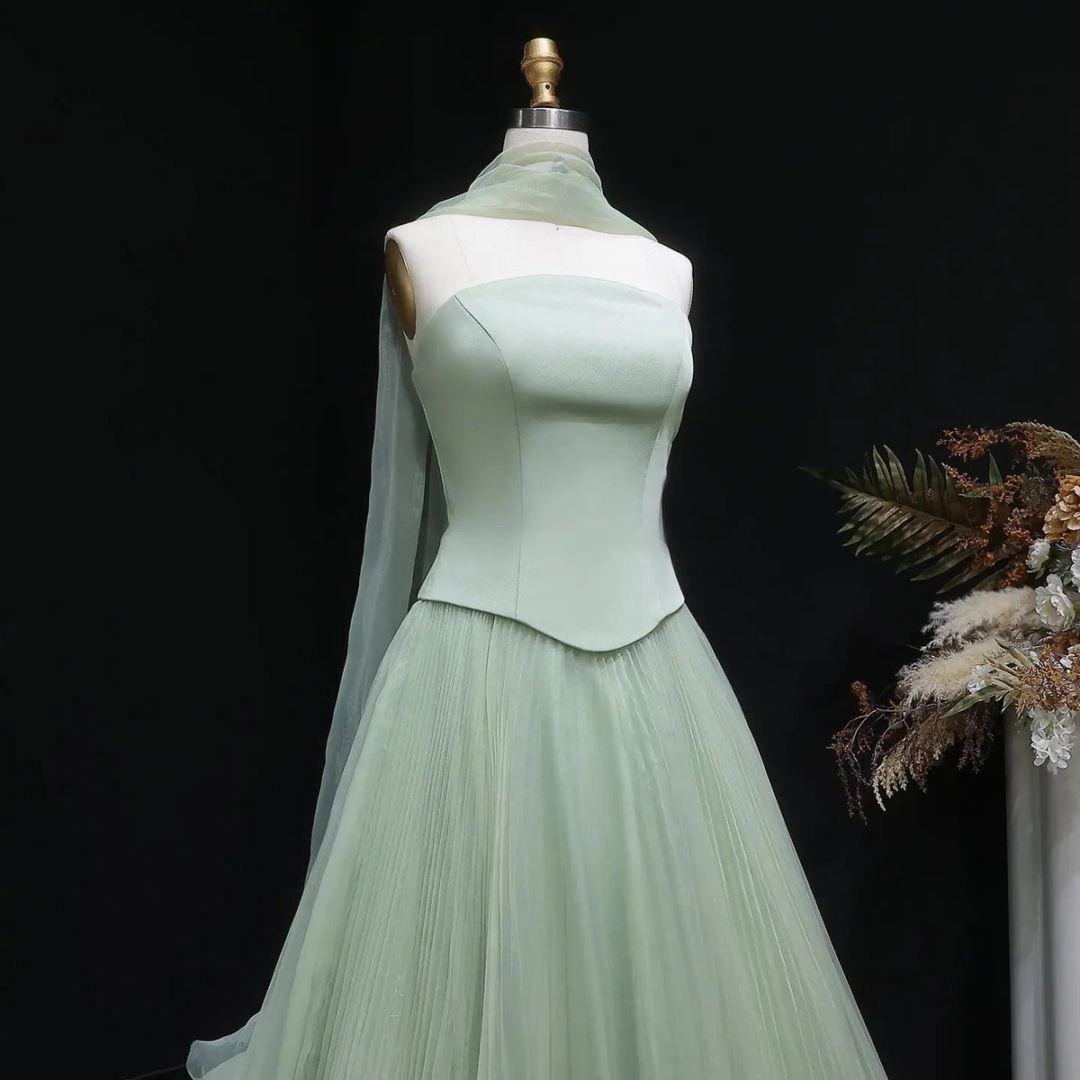 Elegant Green Strapless 3D Flowers Evening Dress SF300