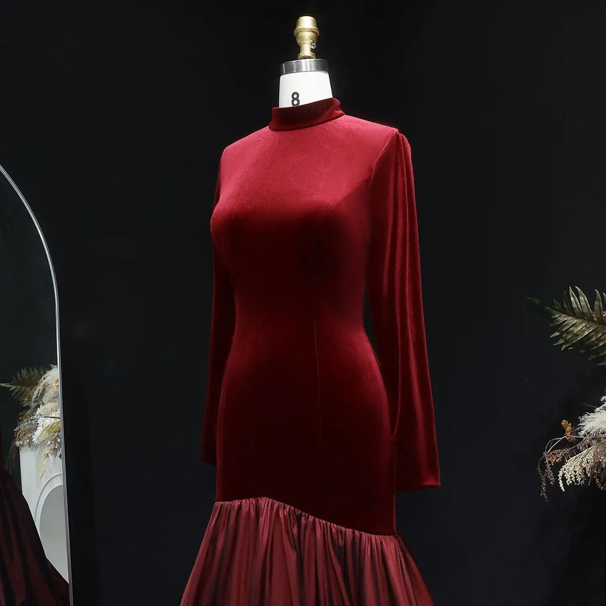 Luxury Burgundy Ruffles Ball Gown Evening Dress SF441