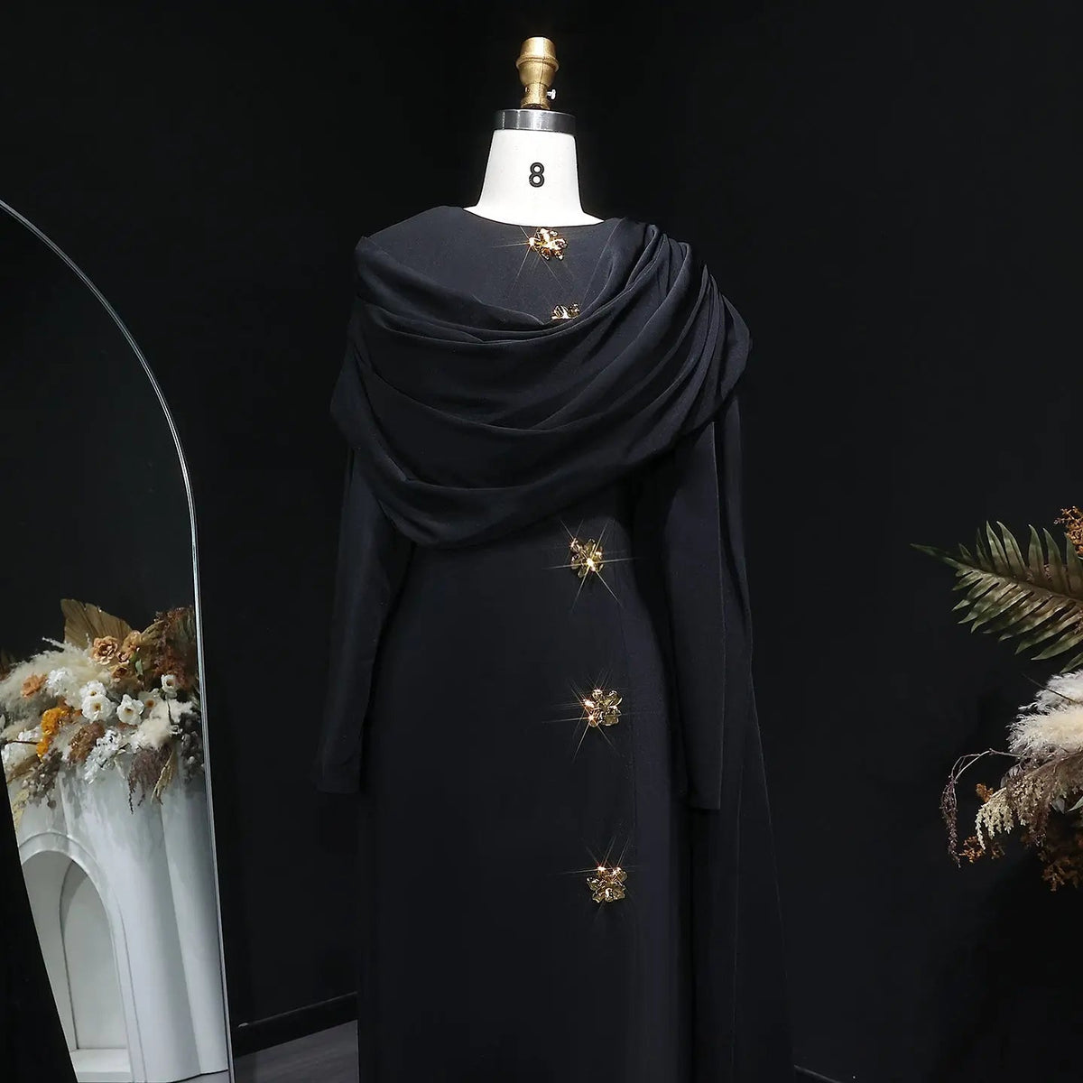 Elegant Off White Satin Arabic Evening Dress with Cape SF536