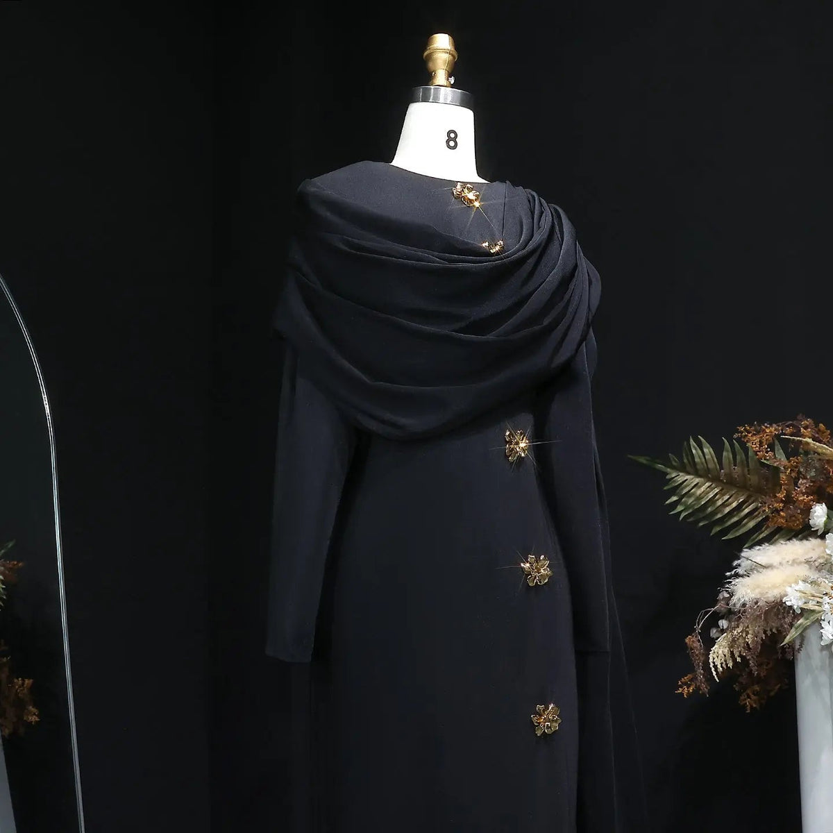 Elegant Off White Satin Arabic Evening Dress with Cape SF536