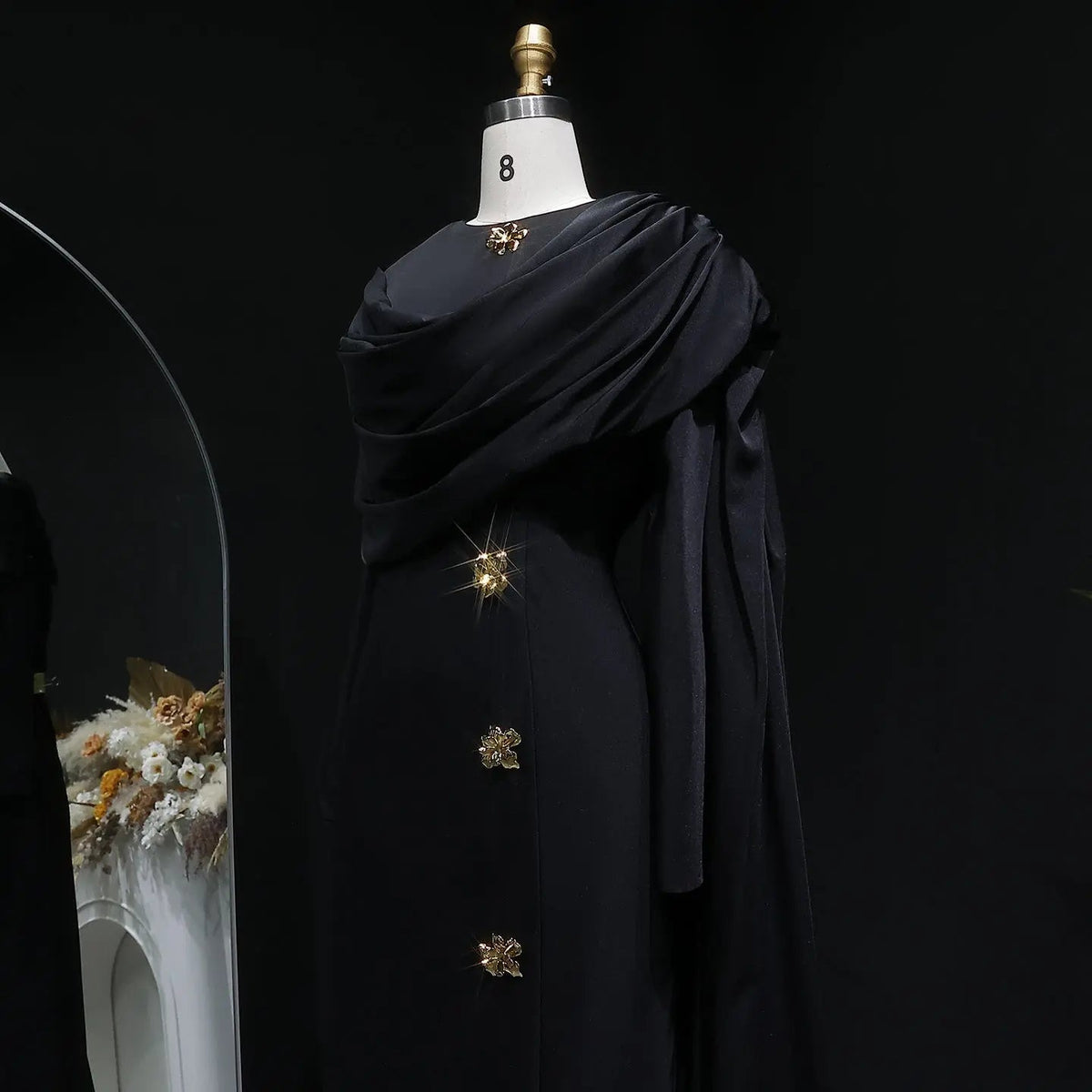 Elegant Off White Satin Arabic Evening Dress with Cape SF536