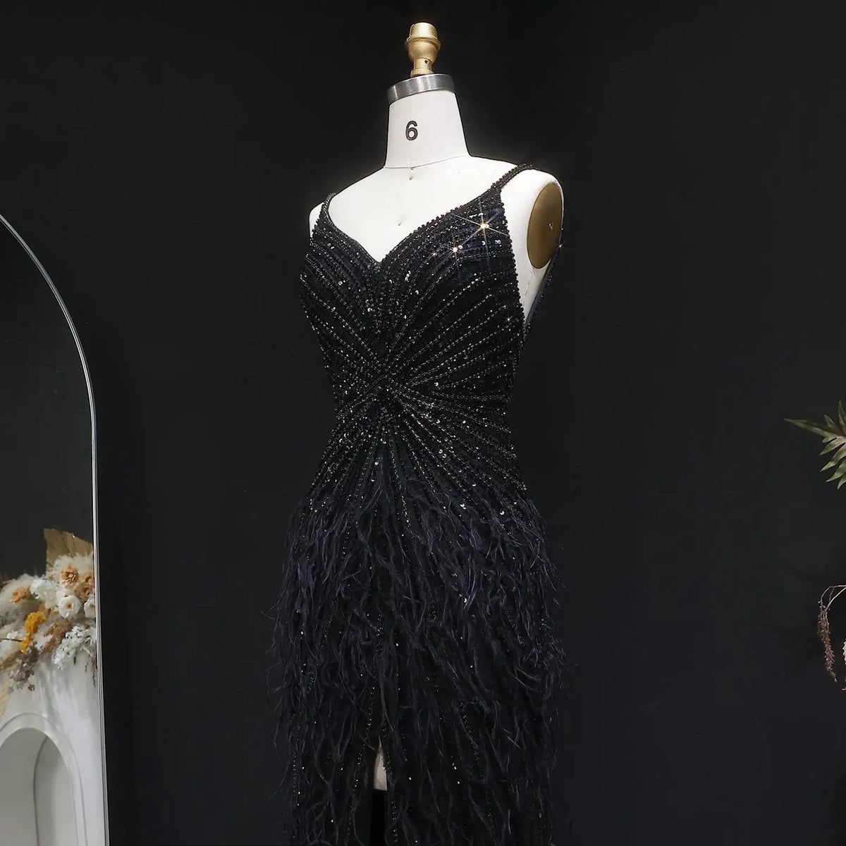 Luxury Beaded Blue Mermaid Feathers Prom Dress SS004