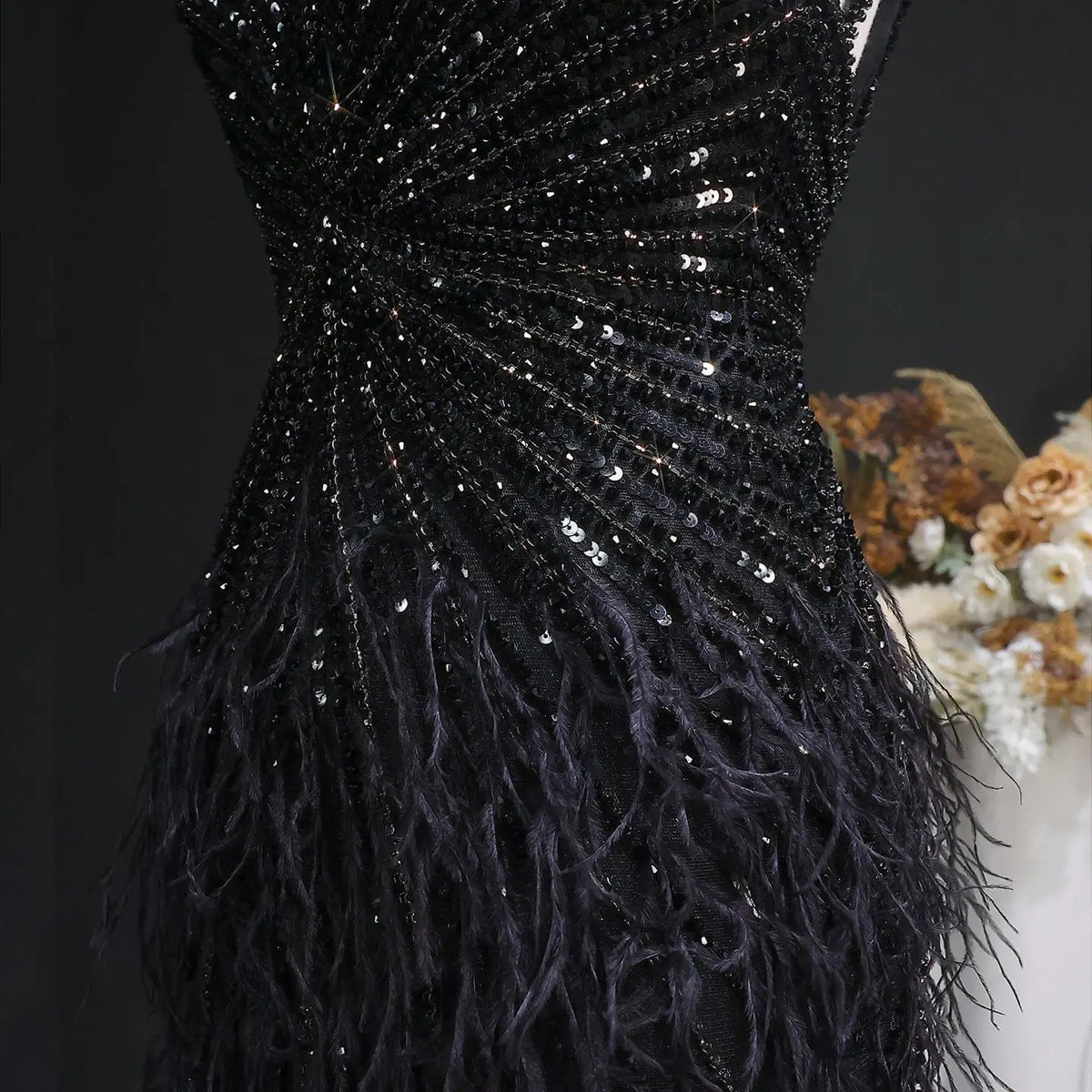 Luxury Beaded Blue Mermaid Feathers Prom Dress SS004