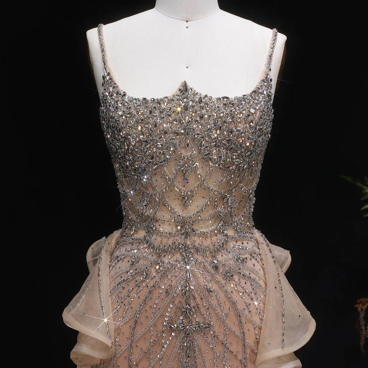 Luxury Champagne Mermaid Evening Dress with Overskirt SS026