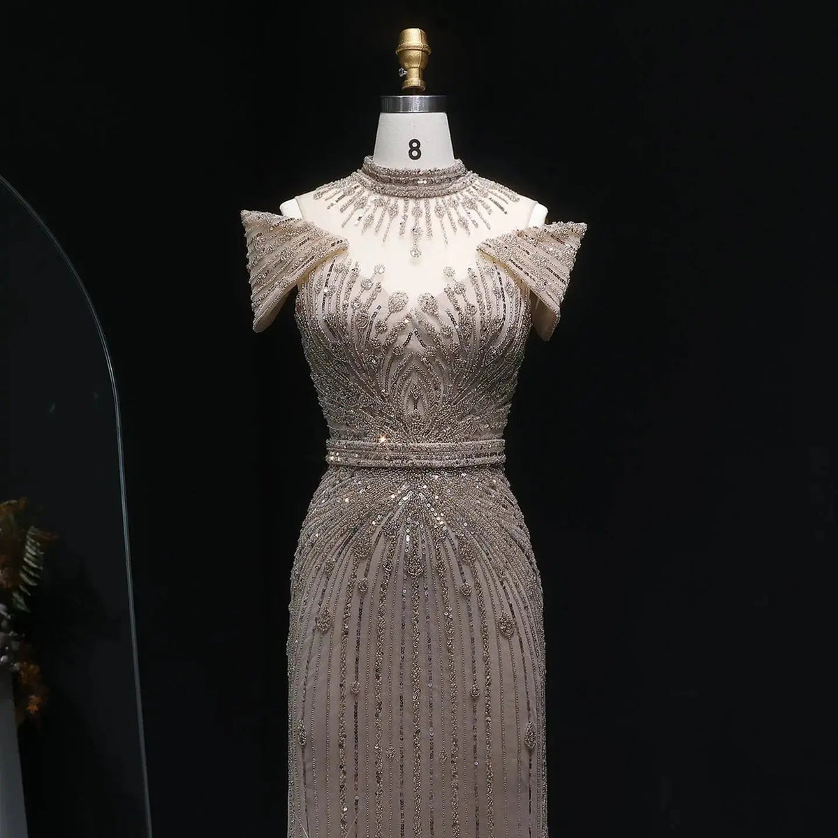Luxury Off Shoulder Wine Red Beaded Evening Dress SS109