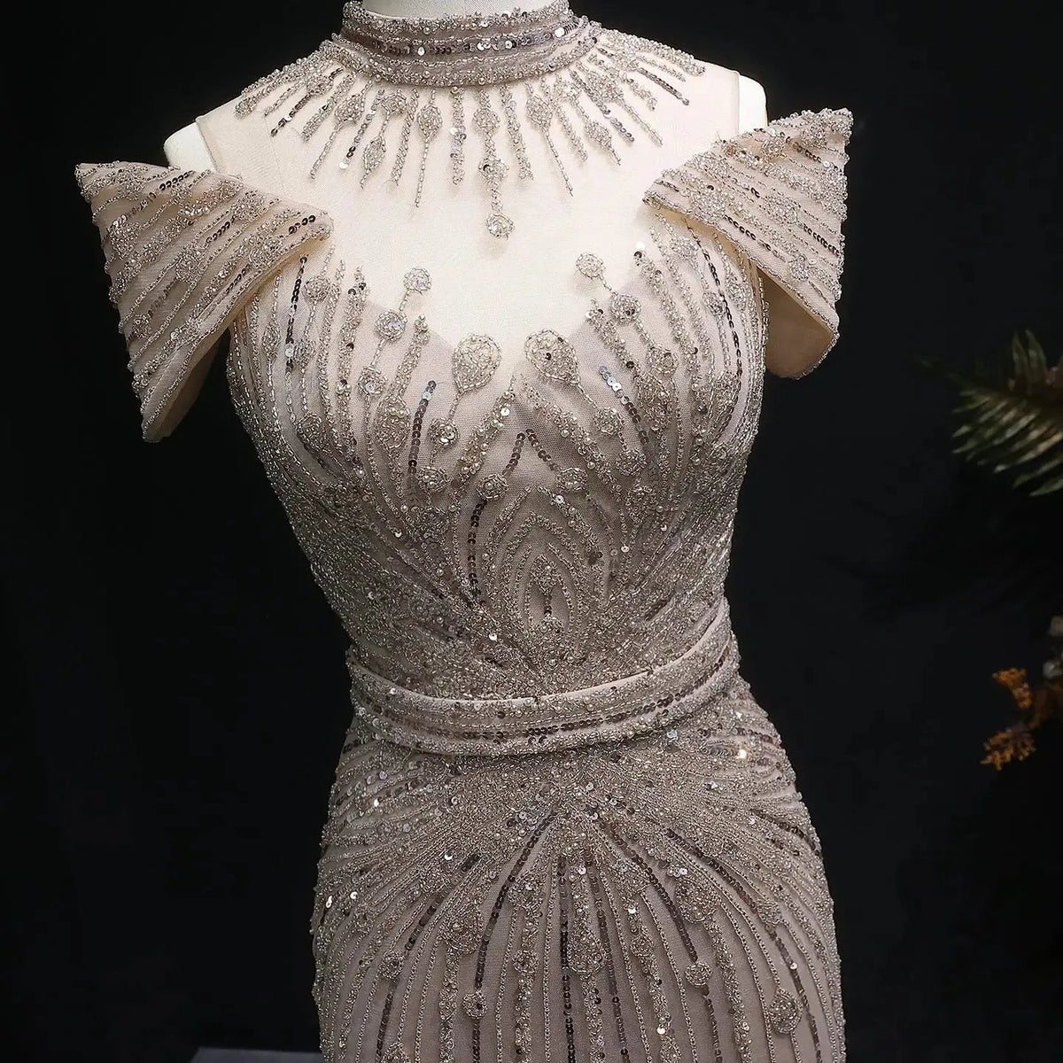 Luxury Off Shoulder Wine Red Beaded Evening Dress SS109