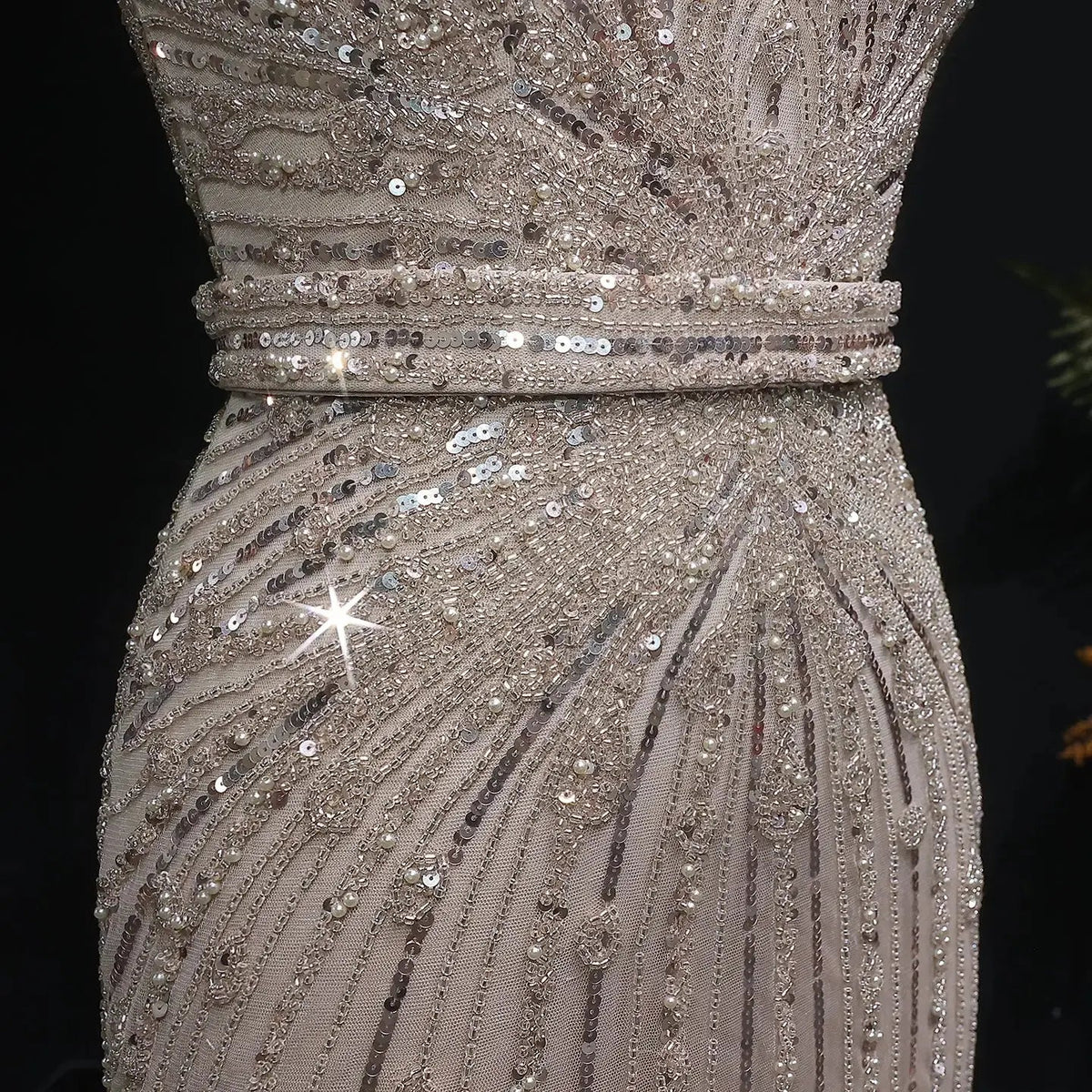 Luxury Off Shoulder Wine Red Beaded Evening Dress SS109