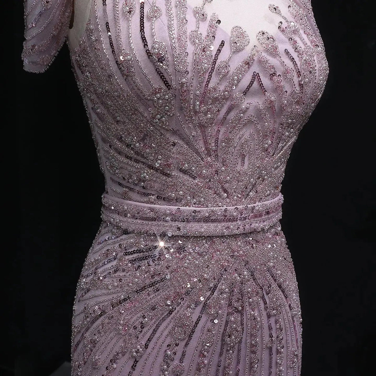 Luxury Off Shoulder Wine Red Beaded Evening Dress SS109