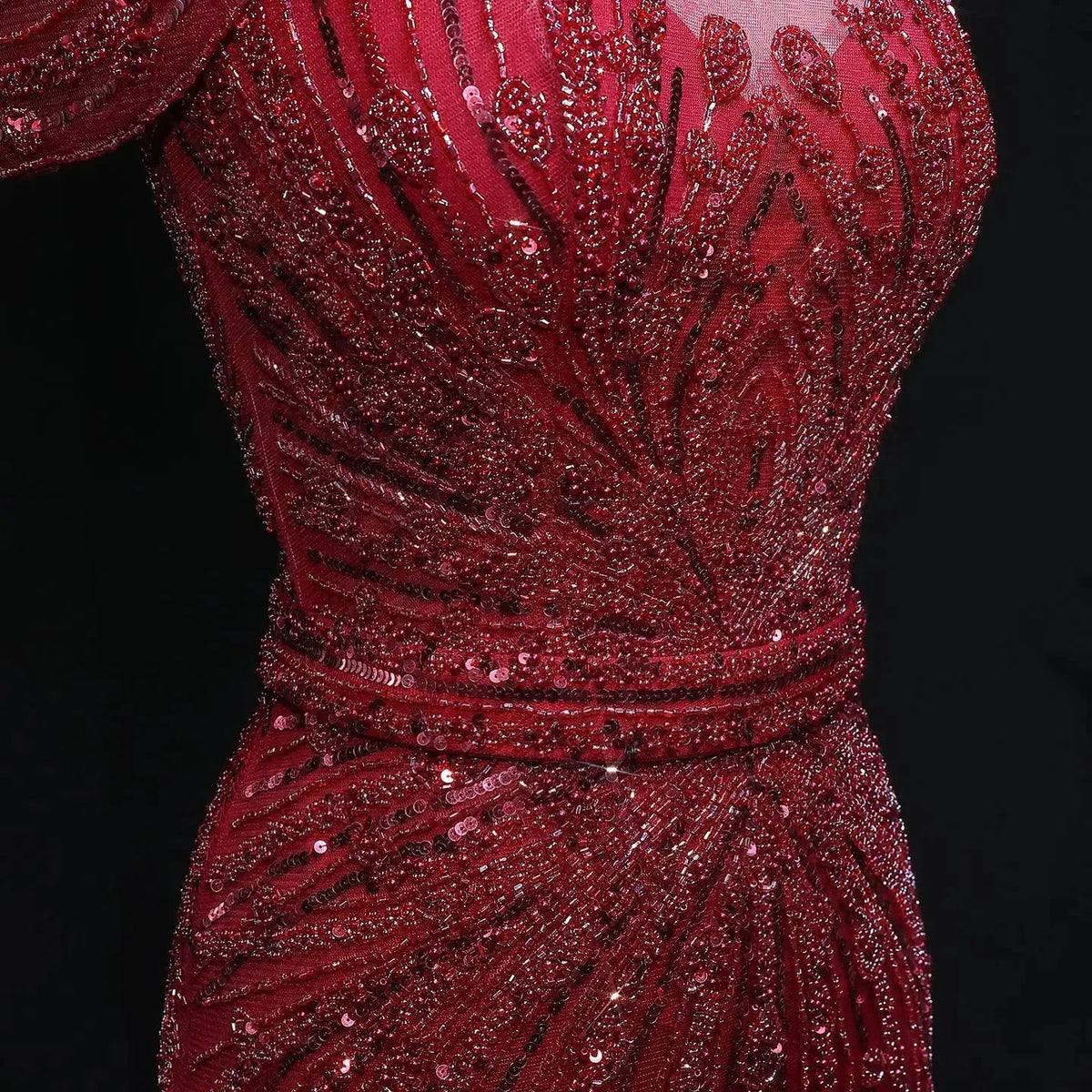 Luxury Off Shoulder Wine Red Beaded Evening Dress SS109