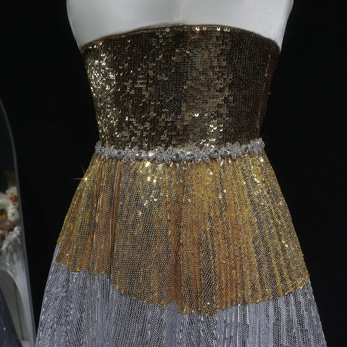 Luxury Silver Gradient Sequin Strapless Evening Dress SS200