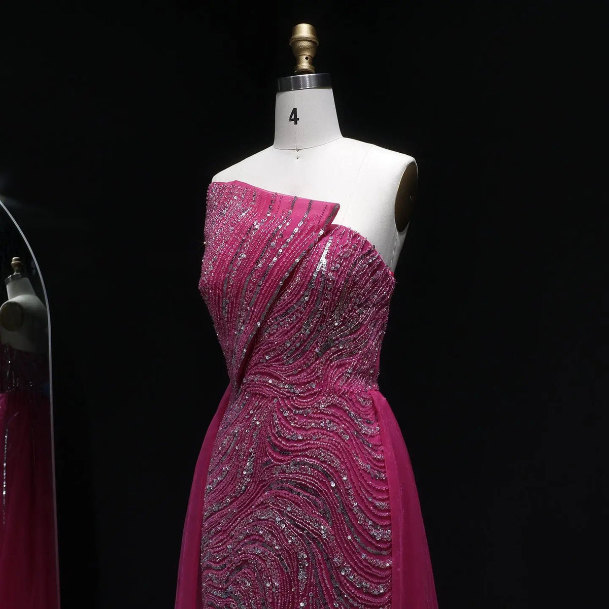 Luxury Dubai Fuchsia Evening Dress with Overskirt Slit SS372