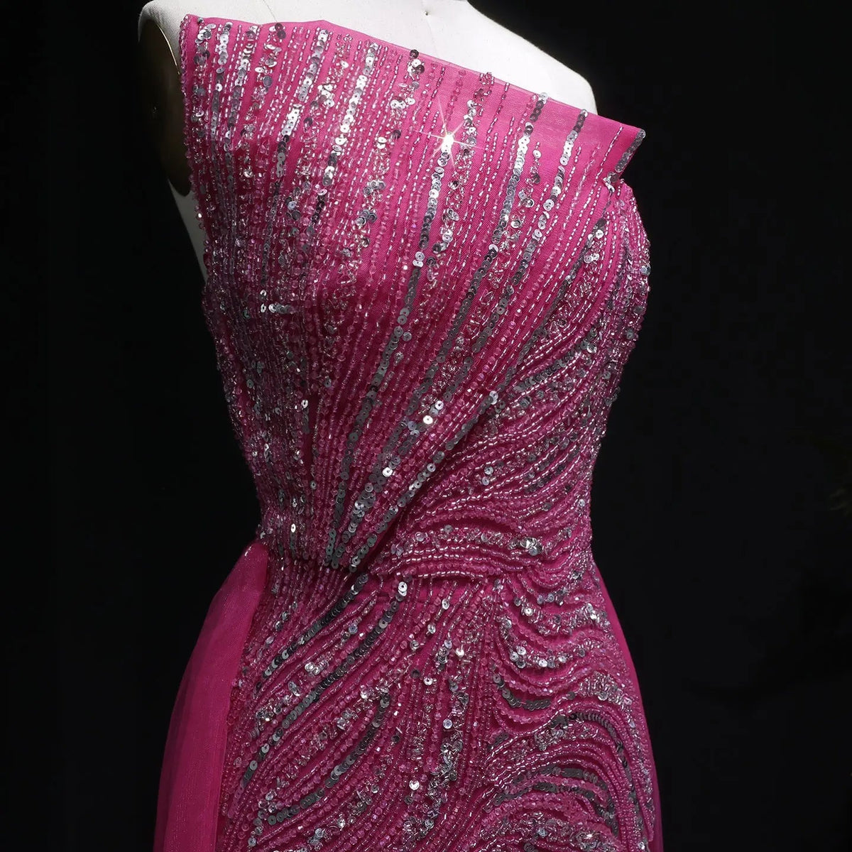 Luxury Dubai Fuchsia Evening Dress with Overskirt Slit SS372