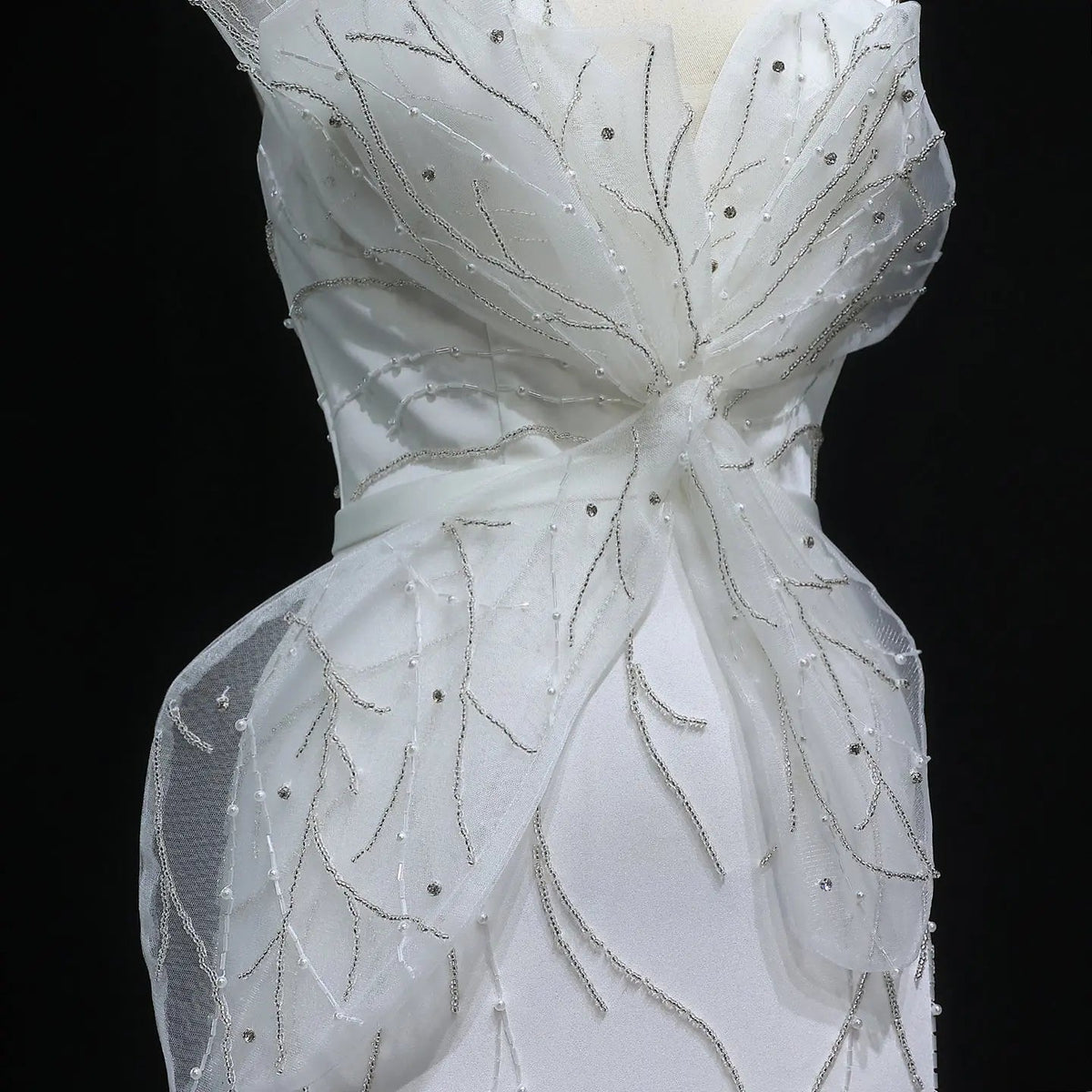 Charming White Beaded Ruched High Slit Sexy Evening Dress SS502