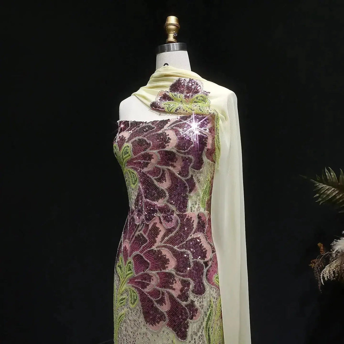 Luxury Purple Green Beaded sequin Cape Train Girls Formal Evening Dress SS511