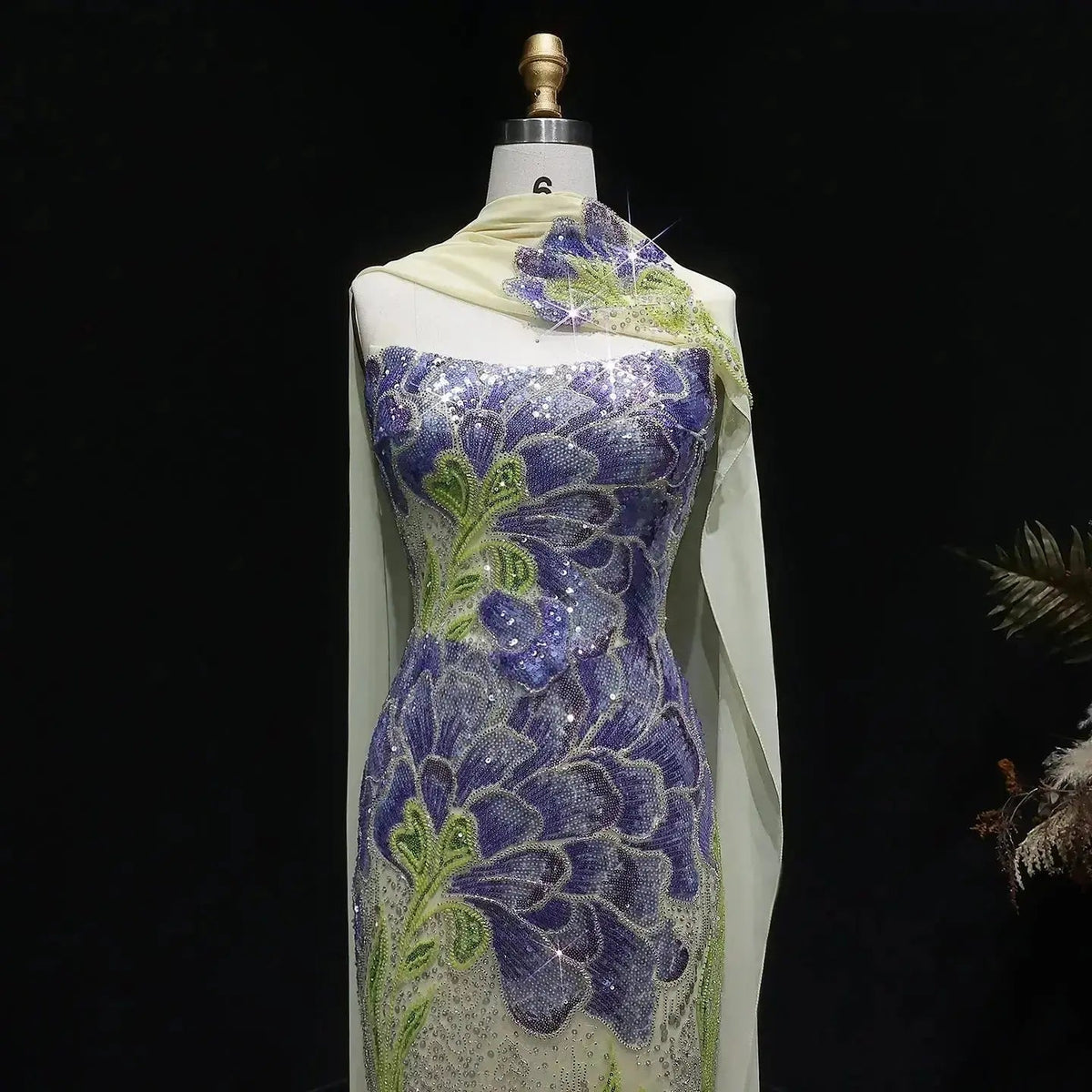 Luxury Purple Green Beaded sequin Cape Train Girls Formal Evening Dress SS511