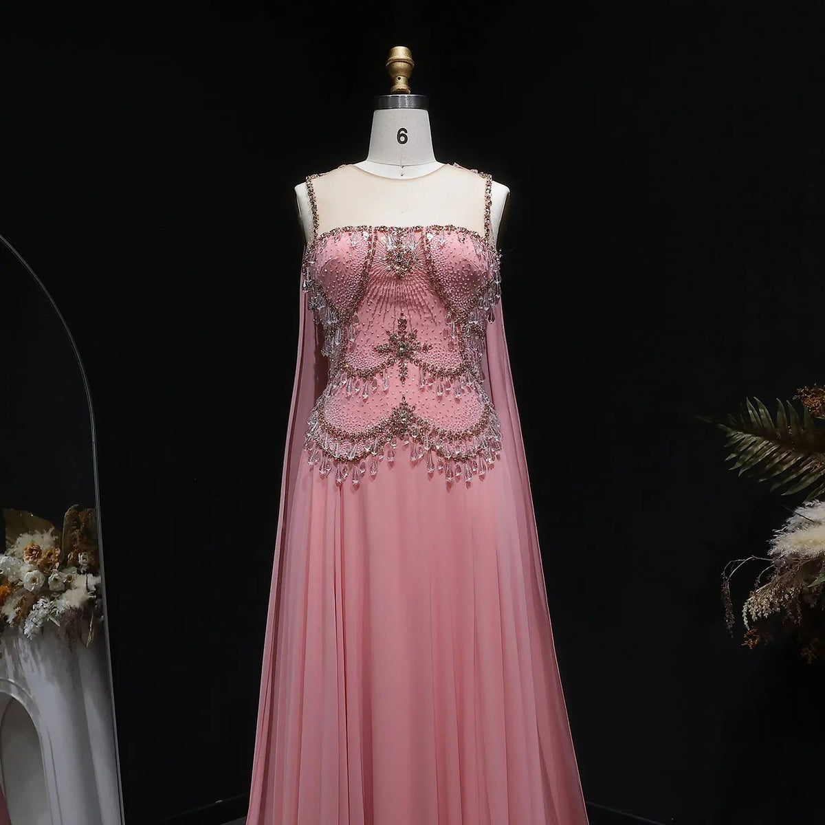 Elegant Silver Gold Large Crystal Evening Dress with Cap SS517