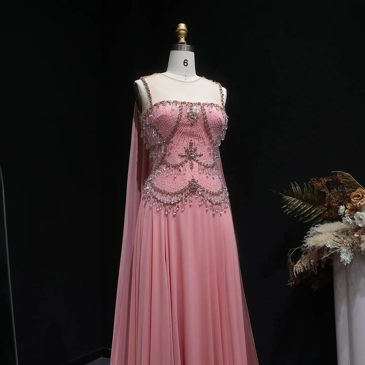 Elegant Silver Gold Large Crystal Evening Dress with Cap SS517
