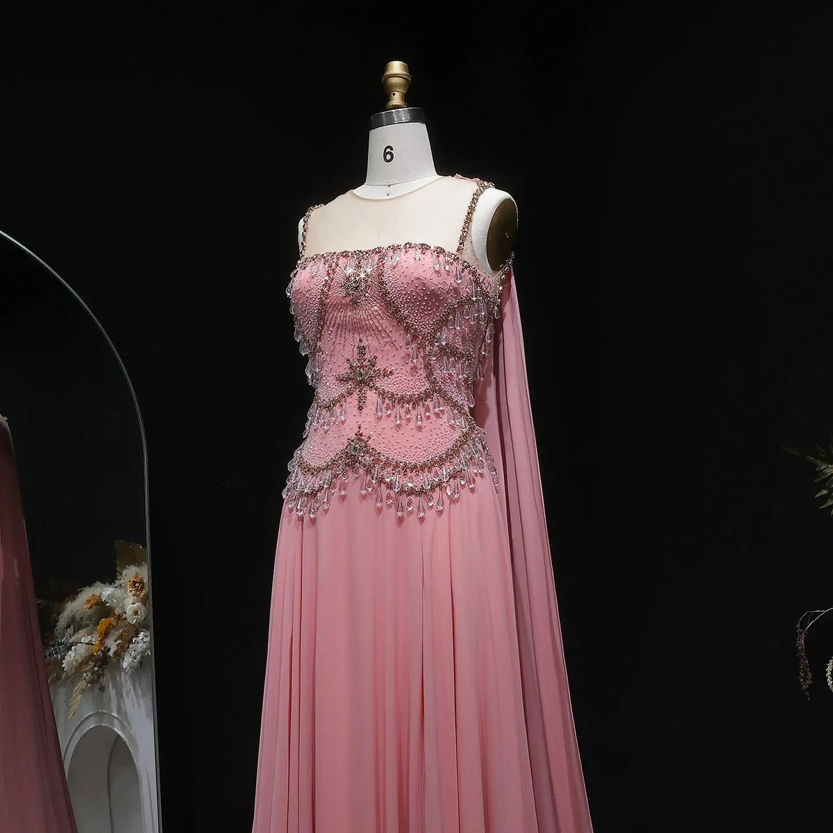 Elegant Silver Gold Large Crystal Evening Dress with Cap SS517
