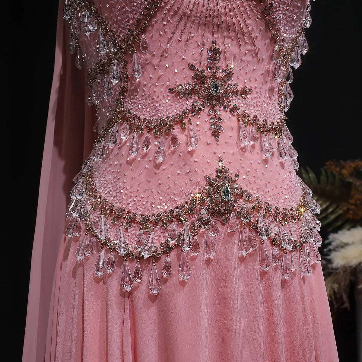 Elegant Silver Gold Large Crystal Evening Dress with Cap SS517