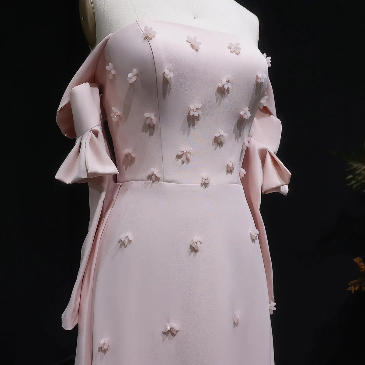 Elegant Strapless 3D Floral Beaded Pink Evening Dress SS540