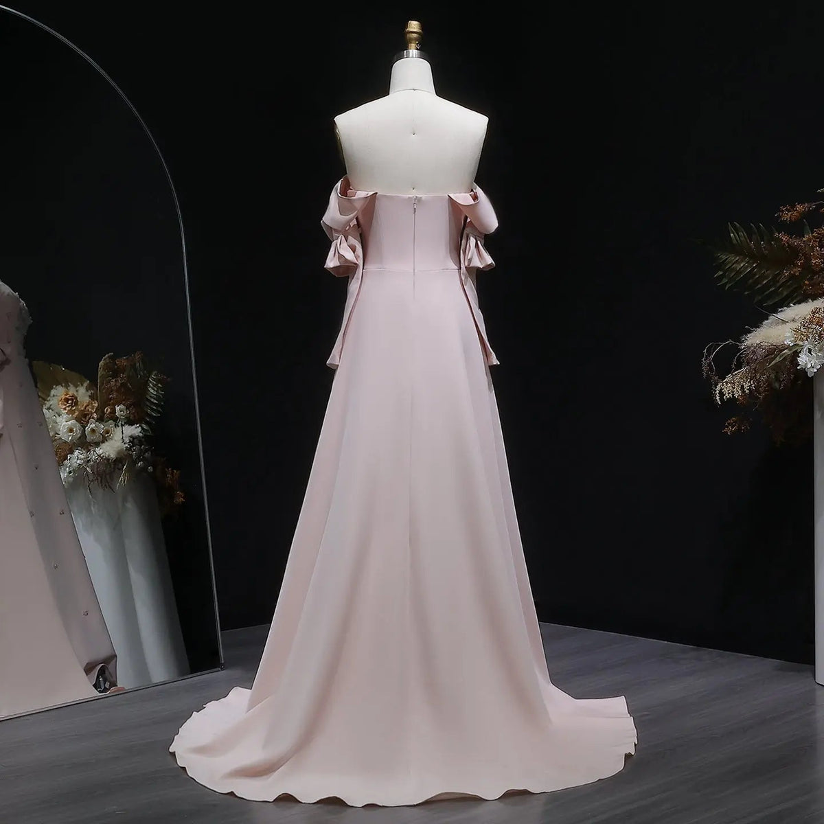 Elegant Strapless 3D Floral Beaded Pink Evening Dress SS540